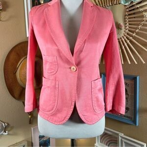 DKNY Pink Denim 3/4 Sleeve Blazer Jean Jacket Sz 2